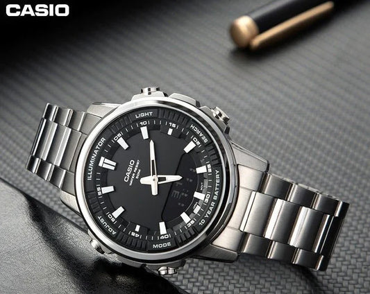 AMW-880D-1AVDF Casio Silver Stainless Steel Black Dial Men’s Wrist Watch.