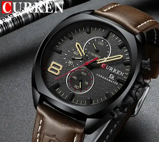 M:8324 Curren Black Dial Brown Leather Strap Chronograph Analog Quartz Men's Watch.