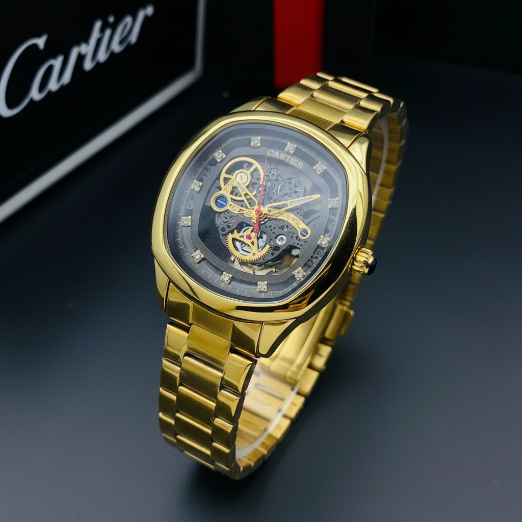 Cartier-Style Skeleton Heavy Weight Watch for Men – Premium Steel Design