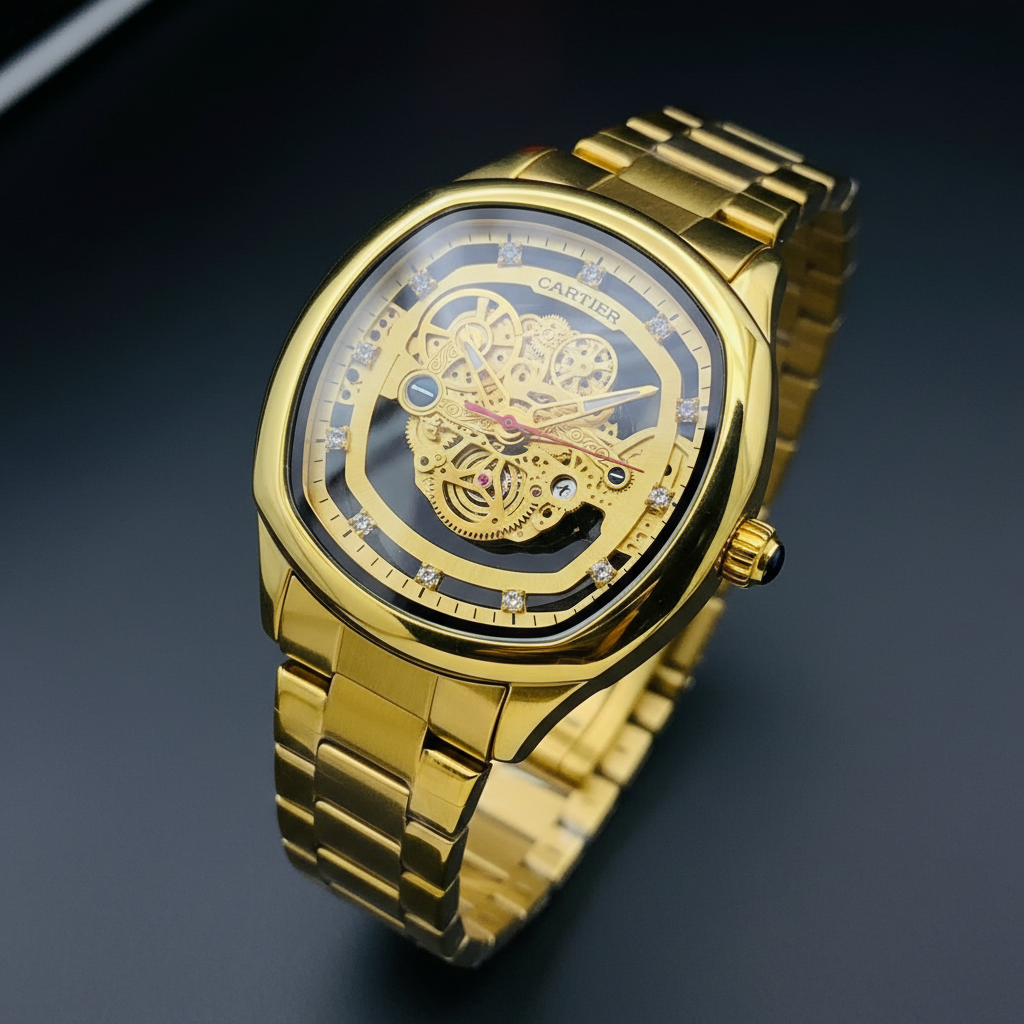 Cartier-Style Skeleton Heavy Weight Watch for Men – Premium Steel Design
