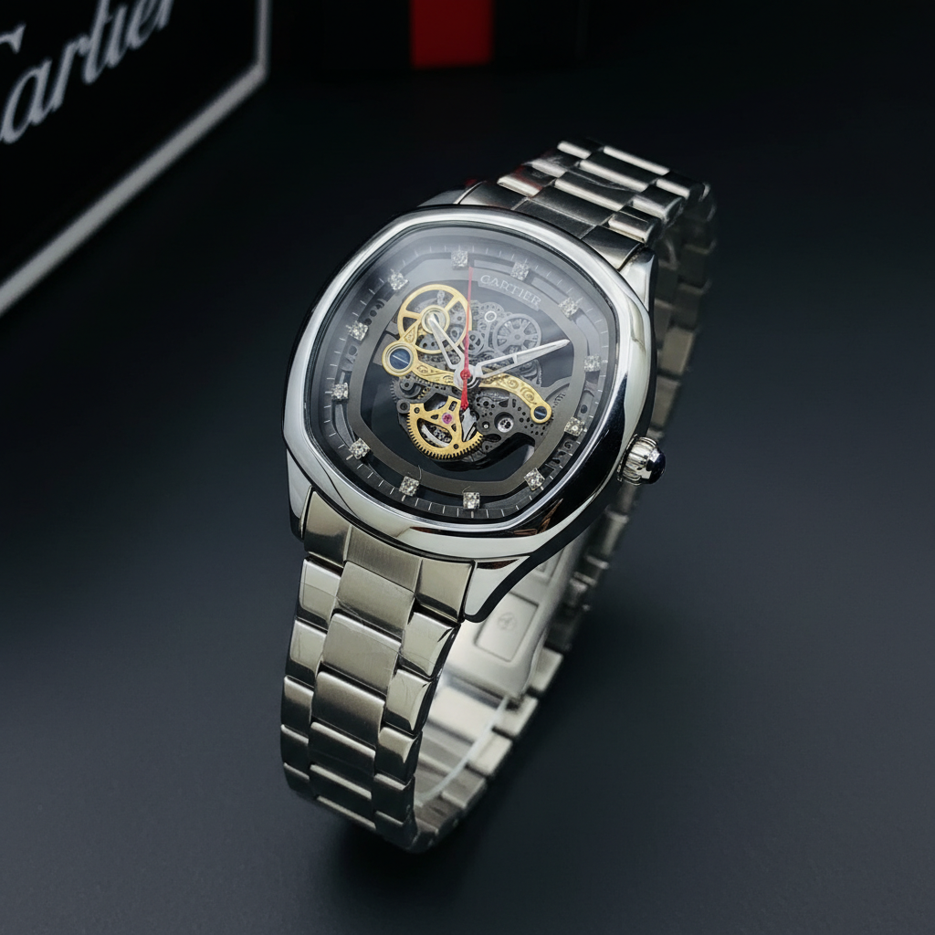 Cartier-Style Skeleton Heavy Weight Watch for Men – Premium Steel Design