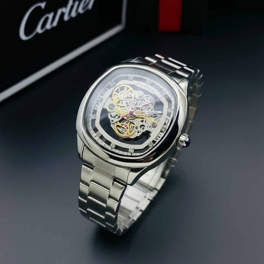 Cartier-Style Skeleton Heavy Weight Watch for Men – Premium Steel Design