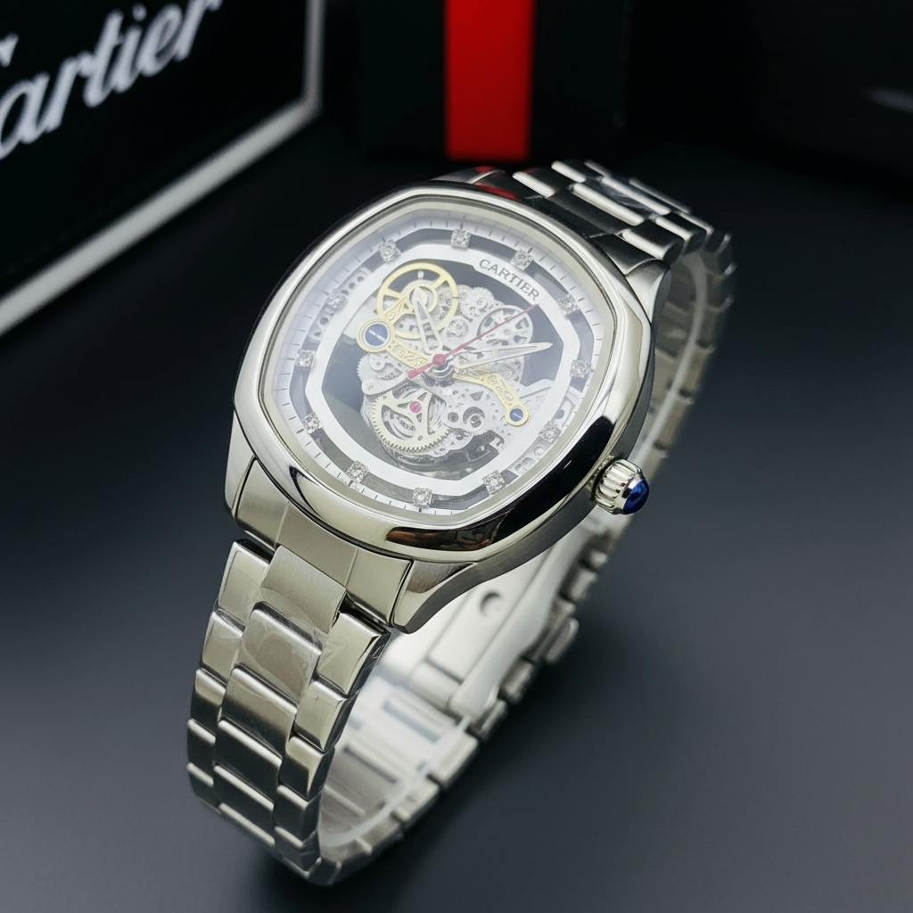 Cartier-Style Skeleton Heavy Weight Watch for Men – Premium Steel Design